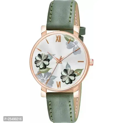 Yolako ladies Green Leather Analog Women and Girls Watch-thumb2