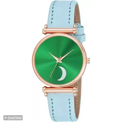 Yolako Green Chand Dial RL Cash Sky Blue Belt Leahter Girls and Women Analog Watch-thumb2