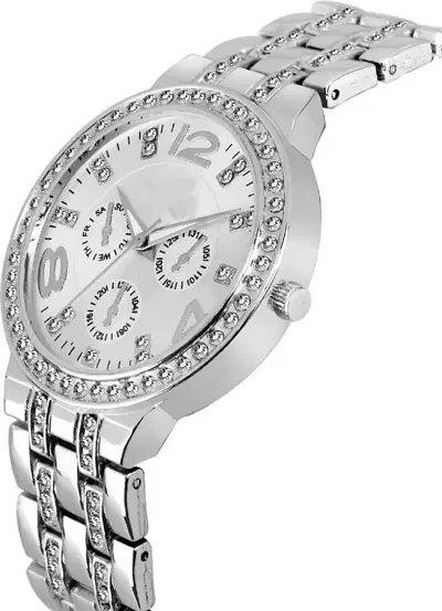 Diamond Stud With Metal Strap Watch For Women