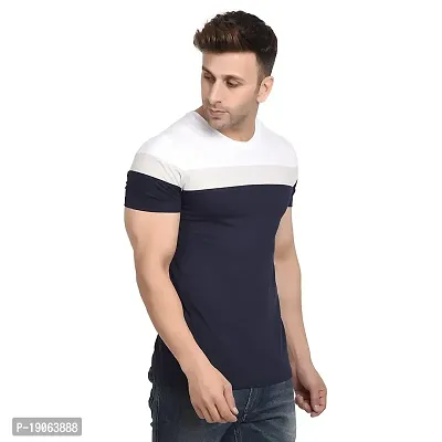 Polo Plus Men Multicolored with Cut and Sew Bottom Base Stripe Half Sleeve Cotton T-Shirt-thumb0