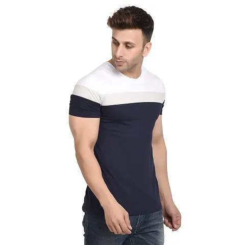 Polo Plus Men with Cut and Sew Bottom Base Stripe Half Sleeve T-Shirt