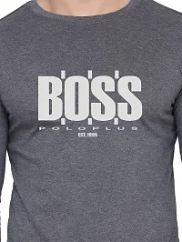 Polo Plus Men Charcoal Trendy Classic BOSS Printed Full Sleeve Cotton T-Shirt-thumb2