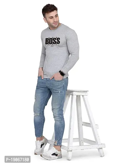 Polo Plus Men Grey Trendy Classic BOSS Printed Full Sleeve Cotton T-Shirt-thumb4