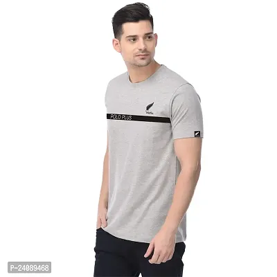 Polo Plus Grey Cotton Blend Printed Round Neck Tees For Men-thumb2