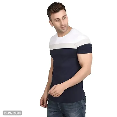 Polo Plus Men Multicolored with Cut and Sew Bottom Base Stripe Half Sleeve Cotton T-Shirt-thumb3