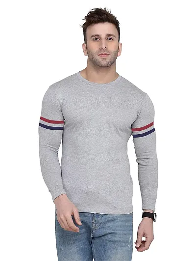 Polo Plus Men Multicolor Latest Attractive Classic Striped Full Sleeve Cotton T-Shirt