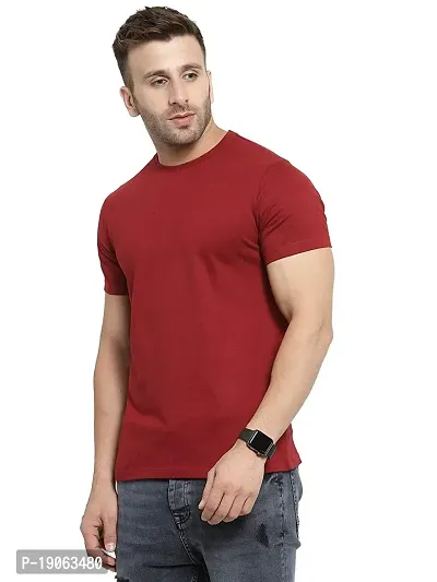 Polo Plus Men Solid Plain Round Neck Half Sleeve Cotton T-Shirt-thumb3