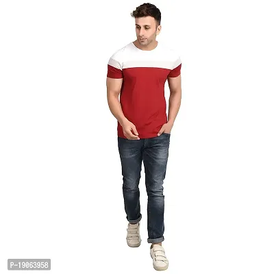 Polo Plus Men Multicolored with Cut and Sew Bottom Base Stripe Half Sleeve Cotton T-Shirt-thumb4