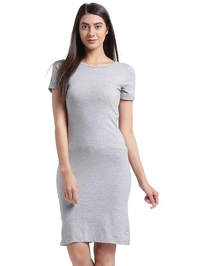 Polo Plus Half Sleeve Knited Solid Bodycon Dress for Women