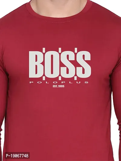 Polo Plus Men Maroon Trendy Classic BOSS Printed Full Sleeve Cotton T-Shirt-thumb5