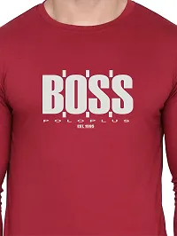 Polo Plus Men Maroon Trendy Classic BOSS Printed Full Sleeve Cotton T-Shirt-thumb4