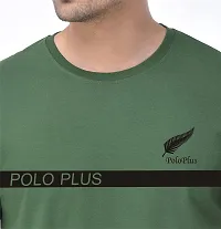 Polo Plus Olive Cotton Blend Printed Round Neck Tees For Men-thumb4