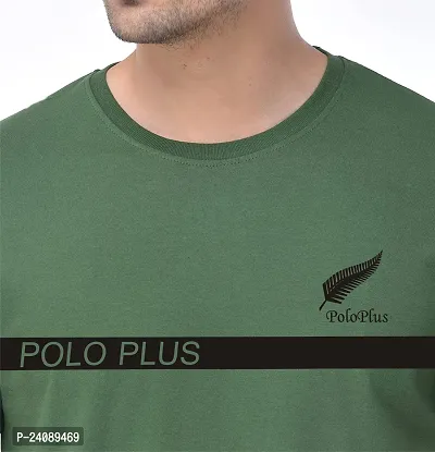 Polo Plus Olive Cotton Blend Printed Round Neck Tees For Men-thumb5