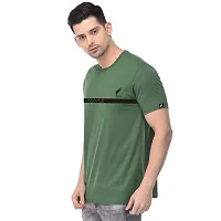 Polo Plus Olive Cotton Blend Printed Round Neck Tees For Men-thumb1