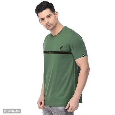 Polo Plus Olive Cotton Blend Printed Round Neck Tees For Men-thumb2