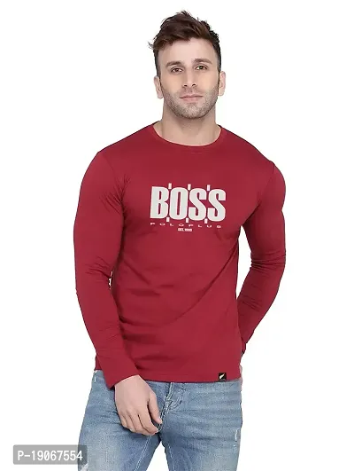 Polo Plus Men Maroon Trendy Classic BOSS Printed Full Sleeve Cotton T-Shirt-thumb0