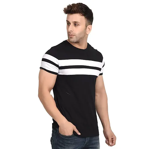 Polo Plus Men Multicolors with Cut and Sew Double Stripe Half Sleeve T-Shirt