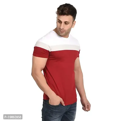 Polo Plus Men Multicolored with Cut and Sew Bottom Base Stripe Half Sleeve Cotton T-Shirt-thumb0