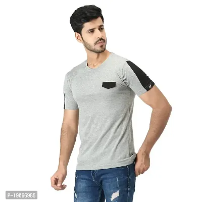 Polo Plus Men Grey Latest Attractive CutSew Pocket Half Sleeve Cotton T-Shirt