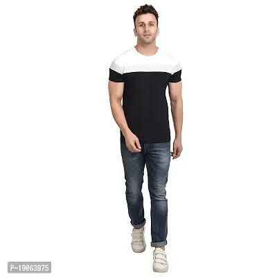 Polo Plus Men Multicolored with Cut and Sew Bottom Base Stripe Half Sleeve Cotton T-Shirt-thumb4