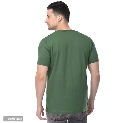 Polo Plus Olive Cotton Blend Printed Round Neck Tees For Men-thumb3