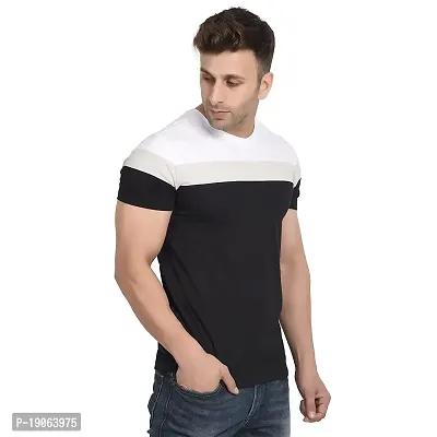 Polo Plus Men Multicolored with Cut and Sew Bottom Base Stripe Half Sleeve Cotton T-Shirt