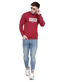 Polo Plus Men Maroon Trendy Classic BOSS Printed Full Sleeve Cotton T-Shirt-thumb3