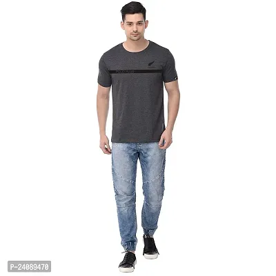 Polo Plus Grey Cotton Blend Printed Round Neck Tees For Men-thumb4