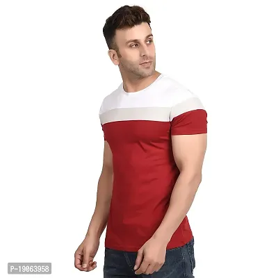 Polo Plus Men Multicolored with Cut and Sew Bottom Base Stripe Half Sleeve Cotton T-Shirt-thumb3