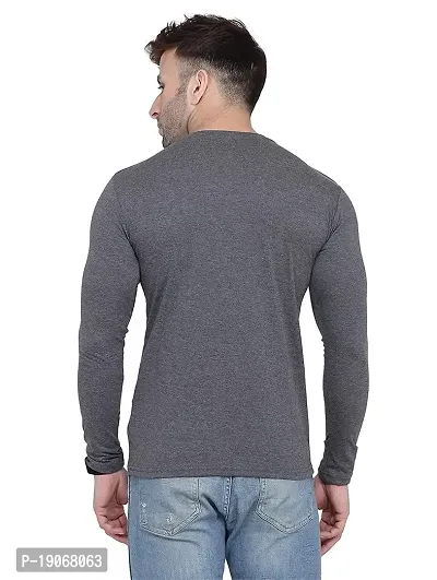 Polo Plus Men Charcoal Trendy Classic BOSS Printed Full Sleeve Cotton T-Shirt-thumb2