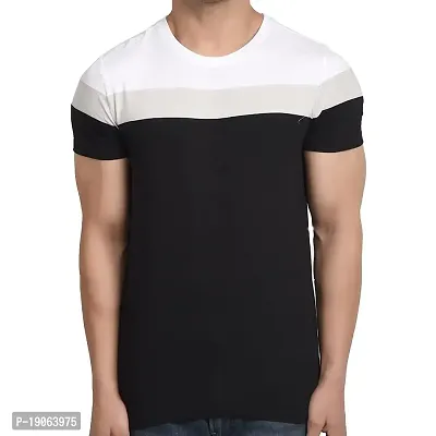 Polo Plus Men Multicolored with Cut and Sew Bottom Base Stripe Half Sleeve Cotton T-Shirt-thumb5