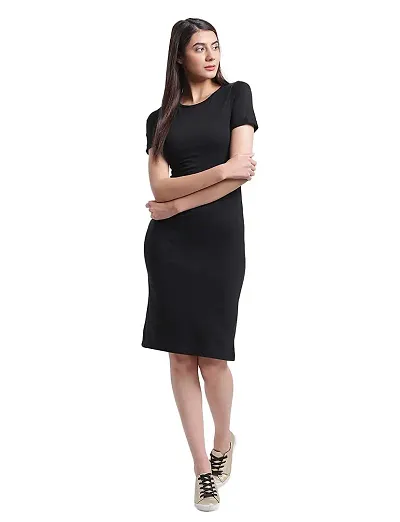 Polo Plus Half Sleeve Knited Solid Bodycon Dress for Women