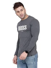 Polo Plus Men Charcoal Trendy Classic BOSS Printed Full Sleeve Cotton T-Shirt-thumb2