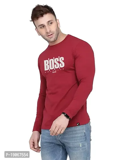 Polo Plus Men Maroon Trendy Classic BOSS Printed Full Sleeve Cotton T-Shirt-thumb3