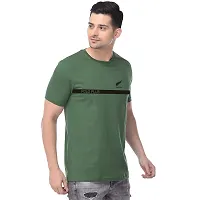 Polo Plus Olive Cotton Blend Printed Round Neck Tees For Men-thumb3