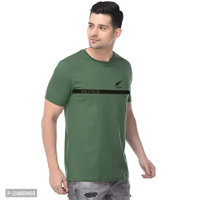 Polo Plus Olive Cotton Blend Printed Round Neck Tees For Men-thumb4