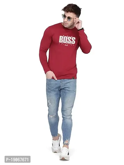 Polo Plus Men Maroon Trendy Classic BOSS Printed Full Sleeve Cotton T-Shirt-thumb4