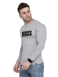 Polo Plus Men Grey Trendy Classic BOSS Printed Full Sleeve Cotton T-Shirt-thumb2