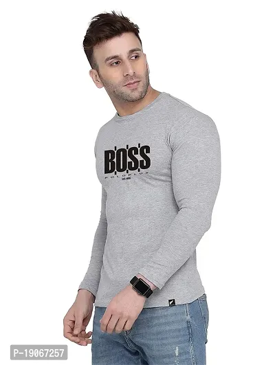 Polo Plus Men Grey Trendy Classic BOSS Printed Full Sleeve Cotton T-Shirt-thumb3