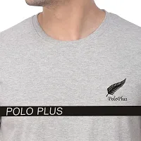 Polo Plus Grey Cotton Blend Printed Round Neck Tees For Men-thumb4