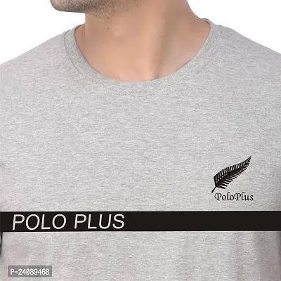 Polo Plus Grey Cotton Blend Printed Round Neck Tees For Men-thumb5