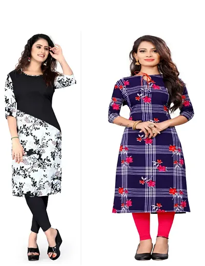 Stylish Printed Crepe Straight Kurtis - Pack Of 2