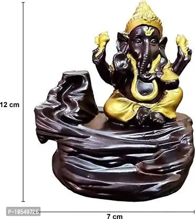 KC PRODUCTS Polyresin Dropping Backflow Ganesha Smoke Fountain with 10 Free Scented Cone Incense Holder, Product Size - 12 cm - Gold Ganesha-thumb3