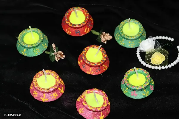 KC PRODUCTS Handmade MATKI Terracotta Diya Mitti Diya Deepak for Diwali Navratri Festival PUJA (Set of 10, Multicolor)-thumb3