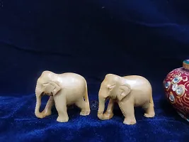 KC PRODUCTS Sandalwood Elephant Combo Set Down Trunk 1 INCH|Elephant Pair Como Set| Elephant Home Decor Showpiece-thumb1