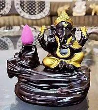 KC PRODUCTS Polyresin Dropping Backflow Ganesha Smoke Fountain with 10 Free Scented Cone Incense Holder, Product Size - 12 cm - Gold Ganesha-thumb1