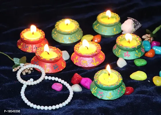 KC PRODUCTS Handmade MATKI Terracotta Diya Mitti Diya Deepak for Diwali Navratri Festival PUJA (Set of 10, Multicolor)-thumb0