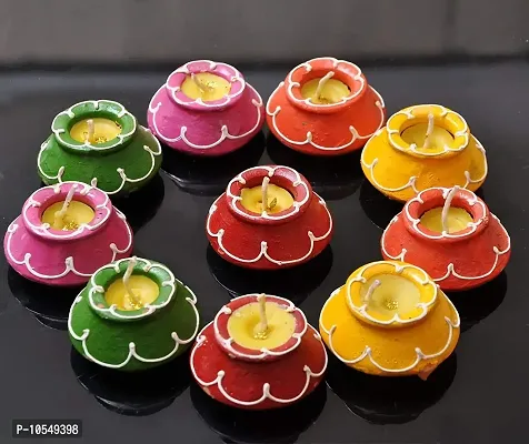 KC PRODUCTS Handmade MATKI Terracotta Diya Mitti Diya Deepak for Diwali Navratri Festival PUJA (Set of 10, Multicolor)-thumb5