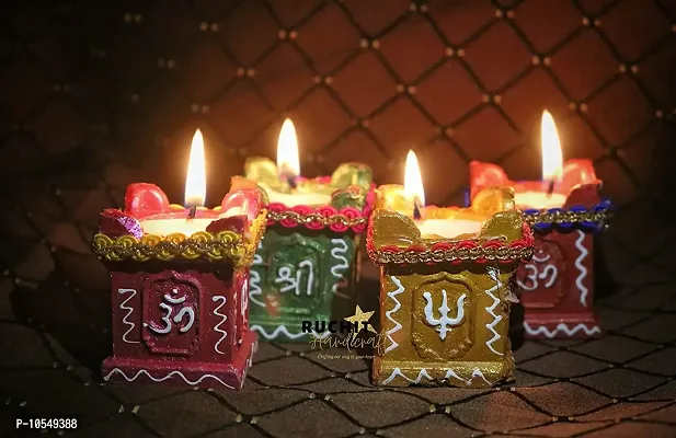 KC PRODUCTS Diwali Decoration Handmade Decorative Tulsi Diya Deepak Set for Diwali Living Room [Set of 4 Multi-Coloured ]
