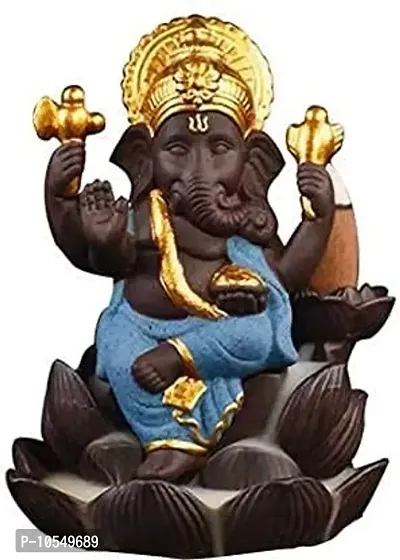 KC PRODUCTS Polyresin Dropping Backflow Ganesha Smoke Fountain with 10 Free Scented Cone Incense Holder, Product Size - 12 cm - CHAKAR Blue Ganesha